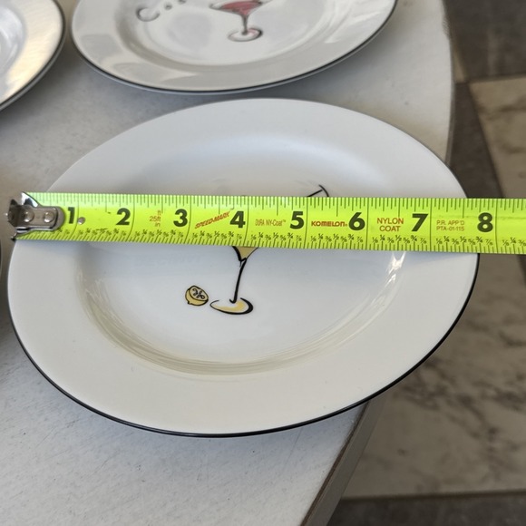 Pottery Barn 4 Martini Cocktail Plates Appletini Cosmo Lemon Drop Blue Moon - Picture 7 of 7